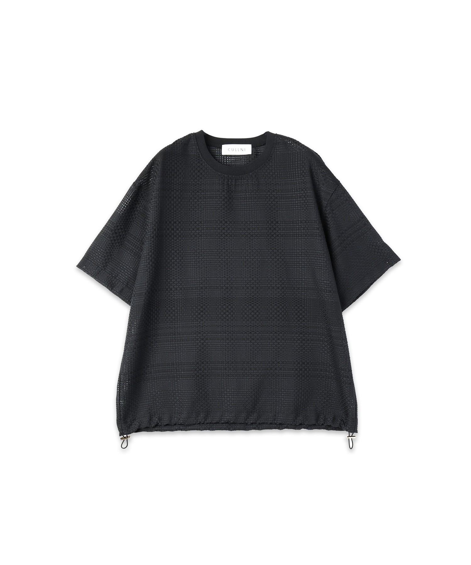 Sheer Tile Check Drawstring Short Sleeve Pullover