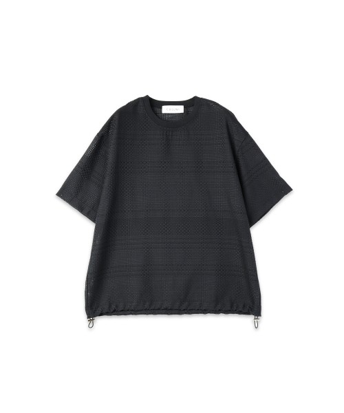 Sheer Tile Check Drawstring Short Sleeve Pullover