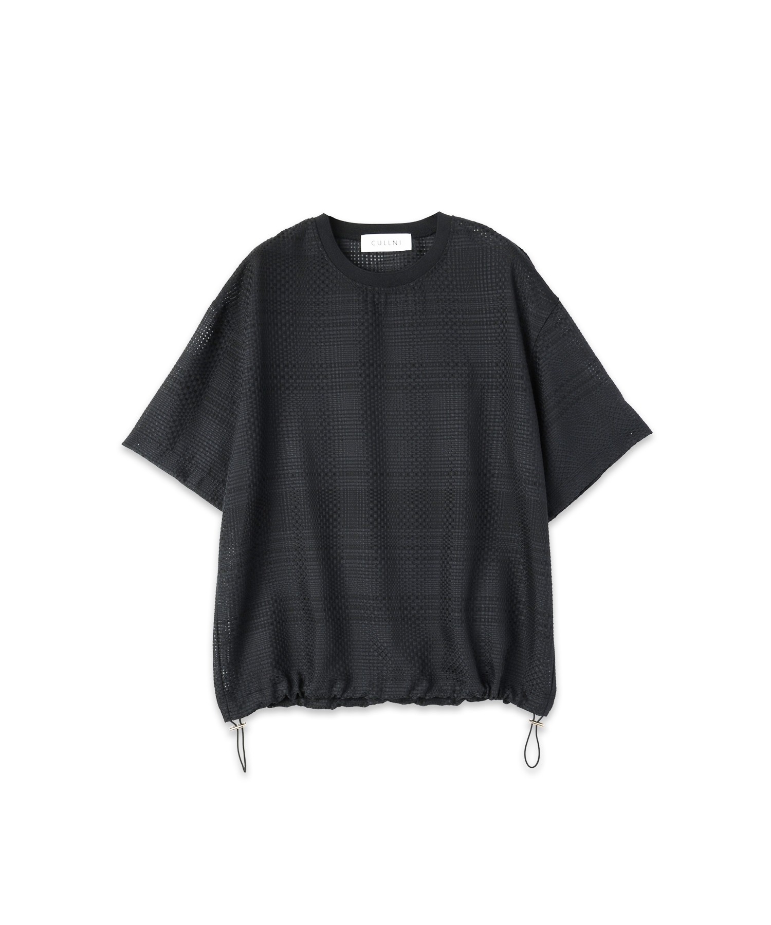 Sheer Tile Check Drawstring Short Sleeve Pullover