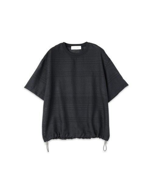 Sheer Tile Check Drawstring Short Sleeve Pullover
