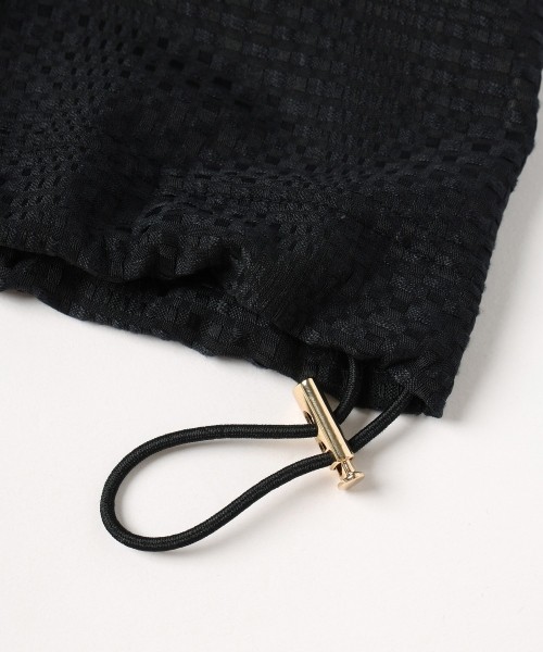 Sheer Tile Check Drawstring Short Sleeve Pullover