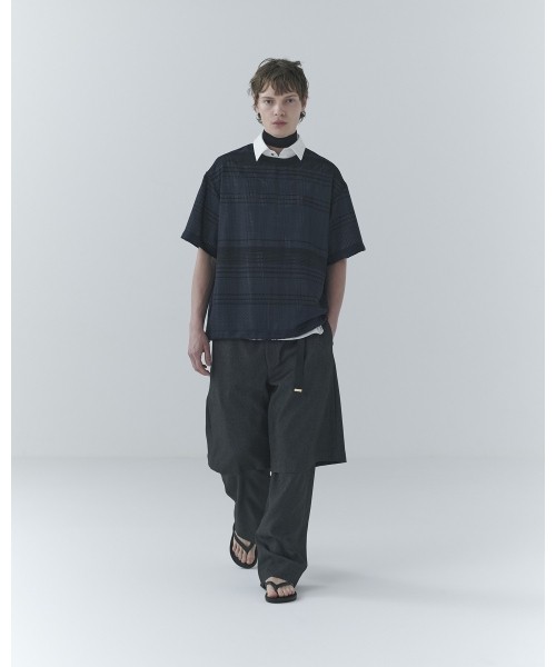 Sheer Tile Check Drawstring Short Sleeve Pullover