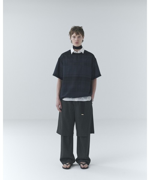 Sheer Tile Check Drawstring Short Sleeve Pullover