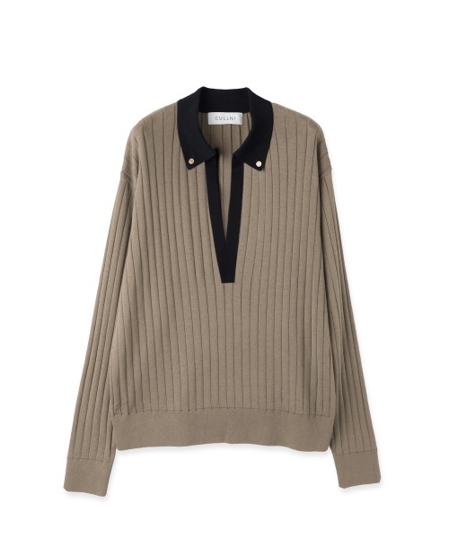 Wide Rib Skipper Collar Knit Pullover