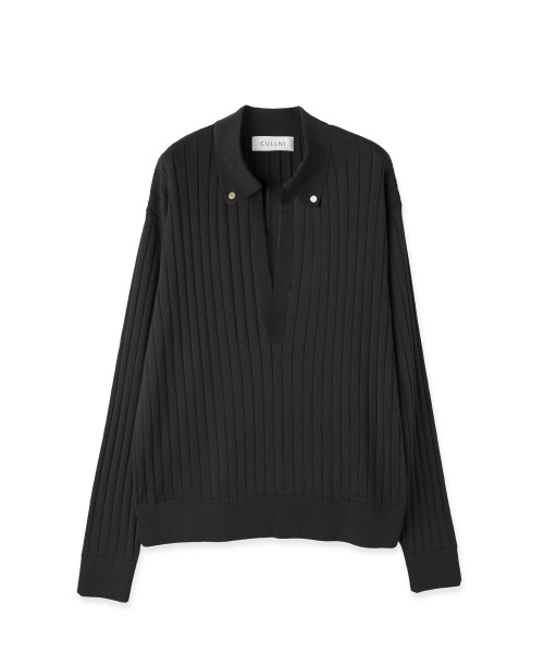 Wide Rib Skipper Collar Knit Pullover