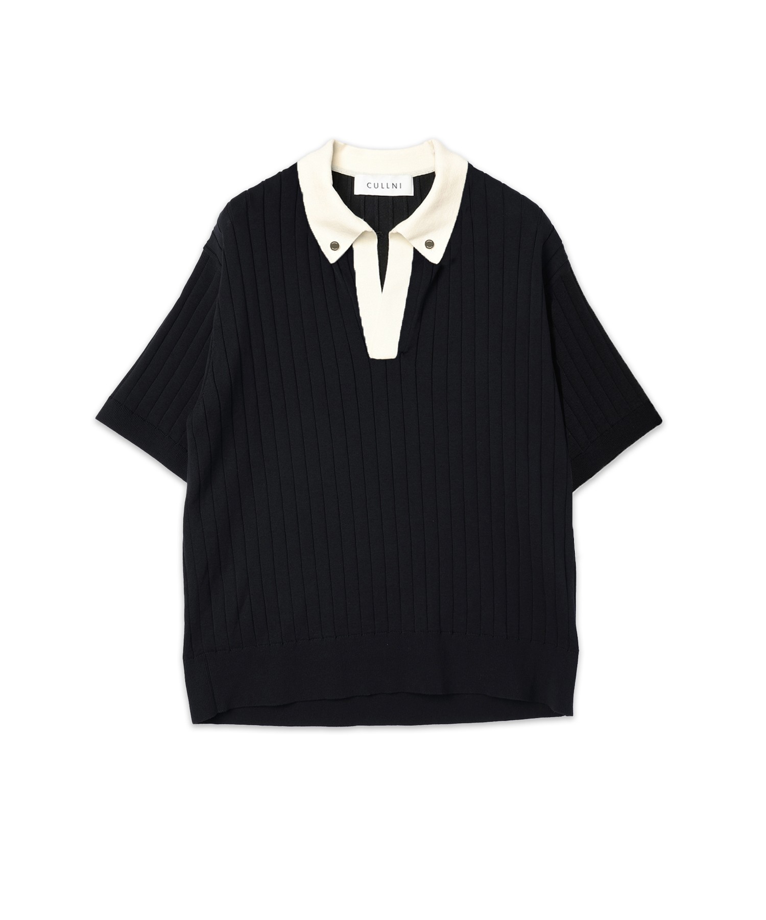 Wide Rib Skipper Collar Short Sleeve Knit