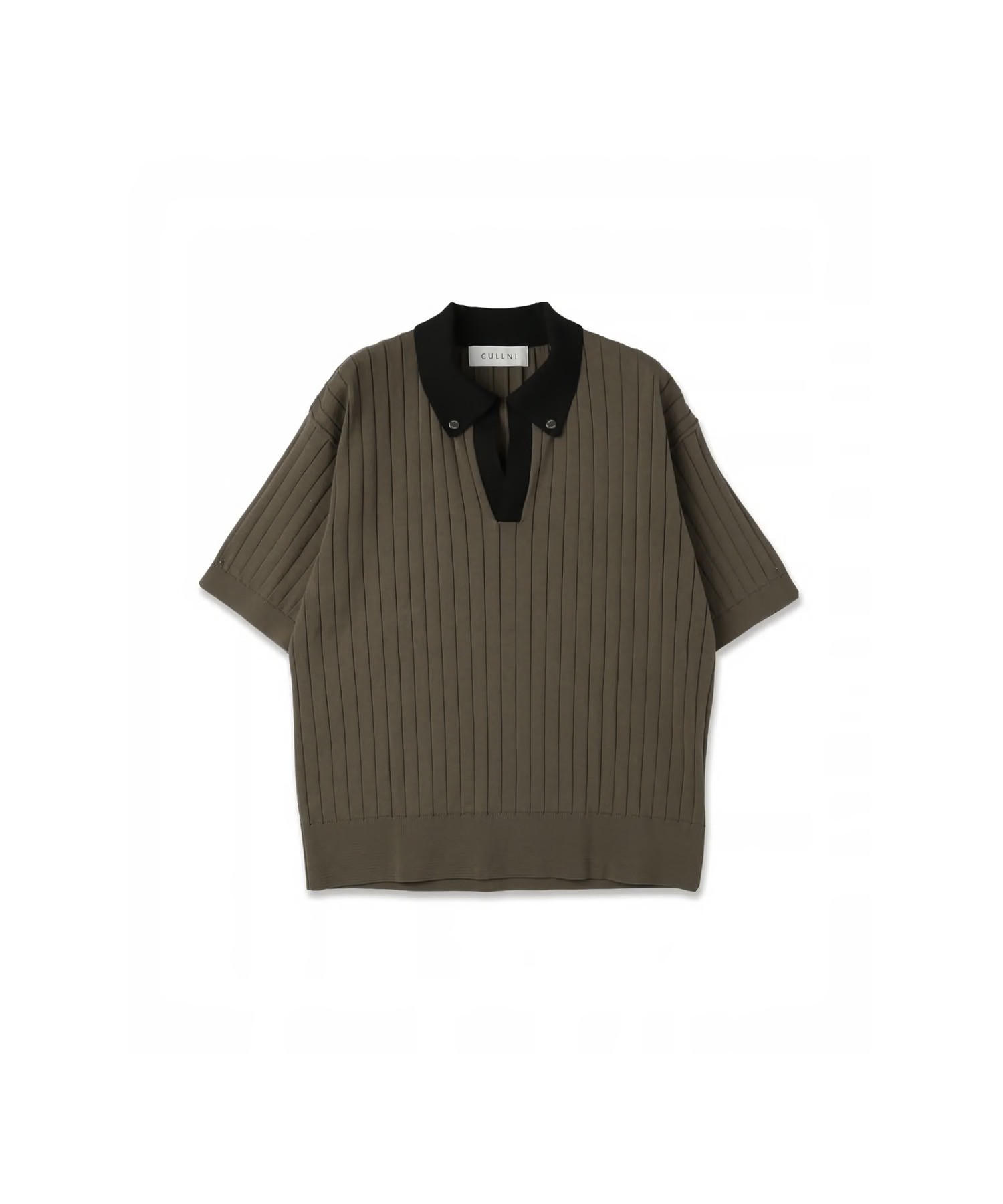 Wide Rib Skipper Collar Short Sleeve Knit