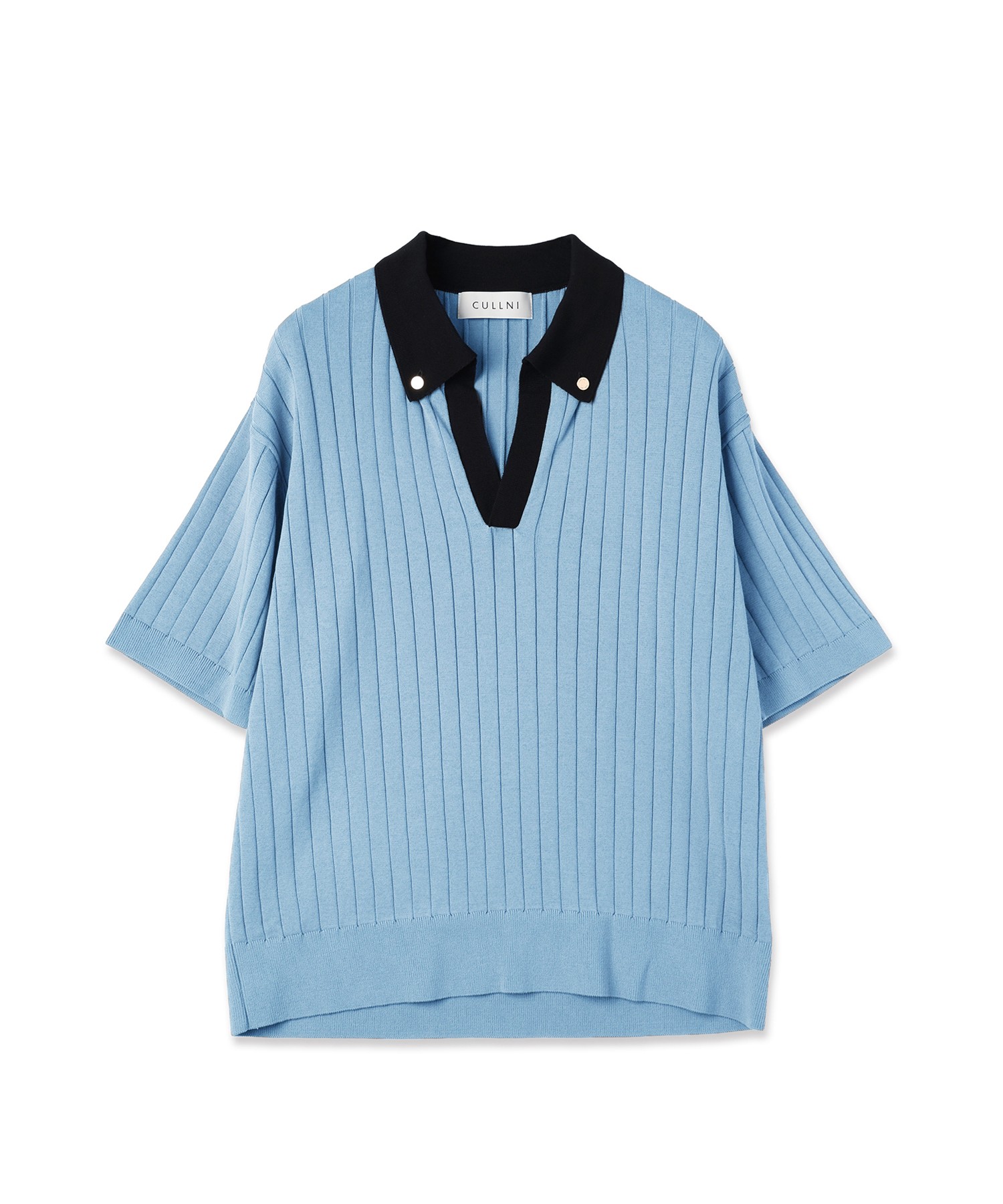 Wide Rib Skipper Collar Short Sleeve Knit