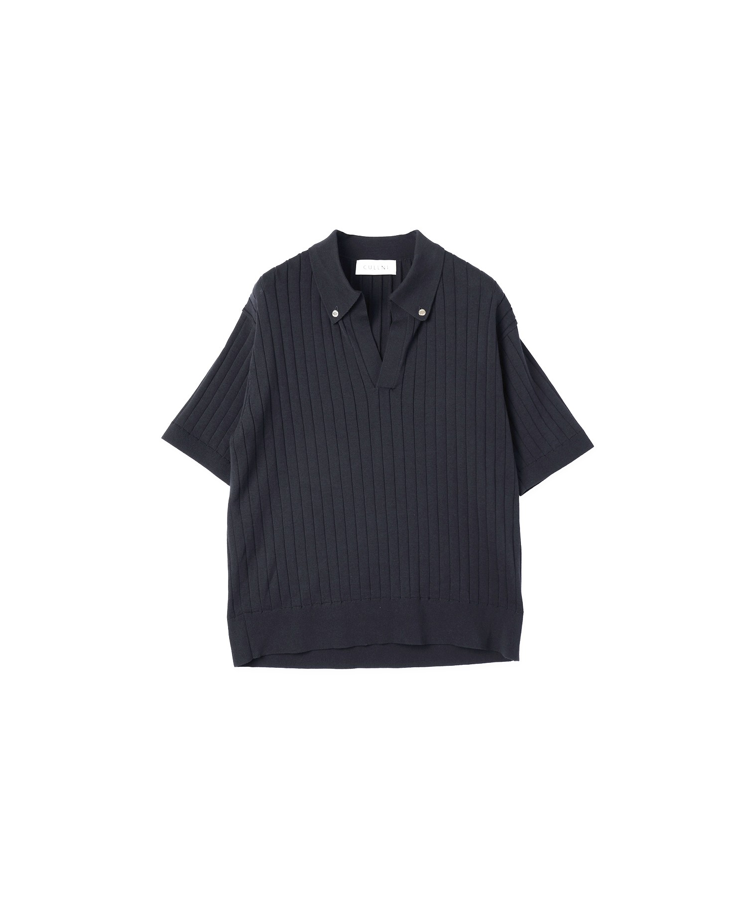 Wide Rib Skipper Collar Short Sleeve Knit