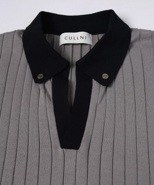 Wide Rib Skipper Collar Short Sleeve Knit