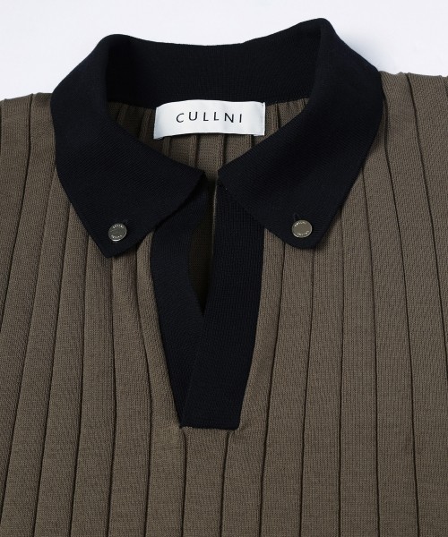 Wide Rib Skipper Collar Short Sleeve Knit