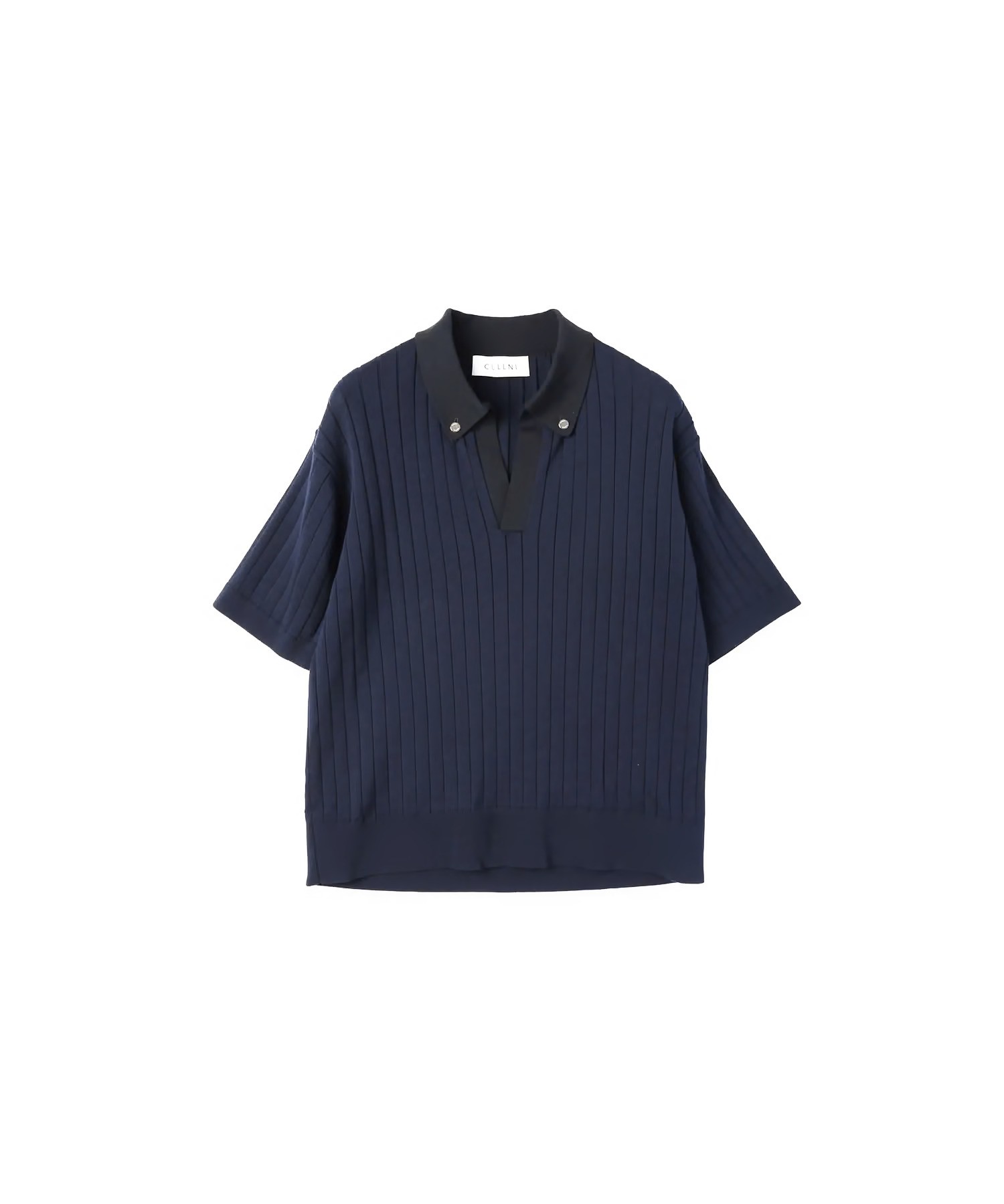 Wide Rib Skipper Collar Short Sleeve Knit