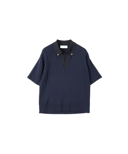 Wide Rib Skipper Collar Short Sleeve Knit