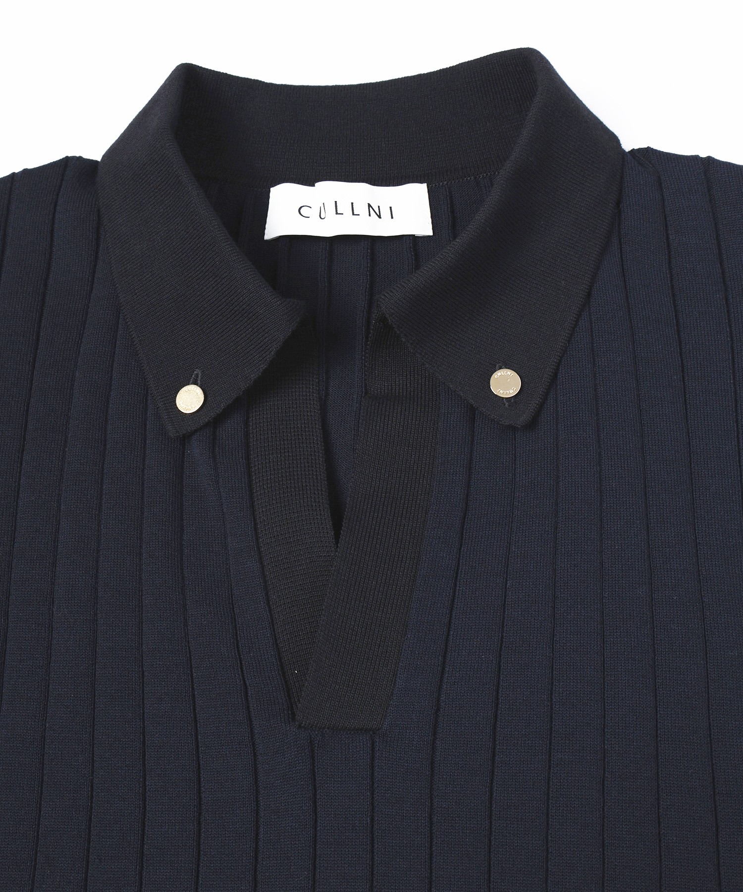 Wide Rib Skipper Collar Short Sleeve Knit