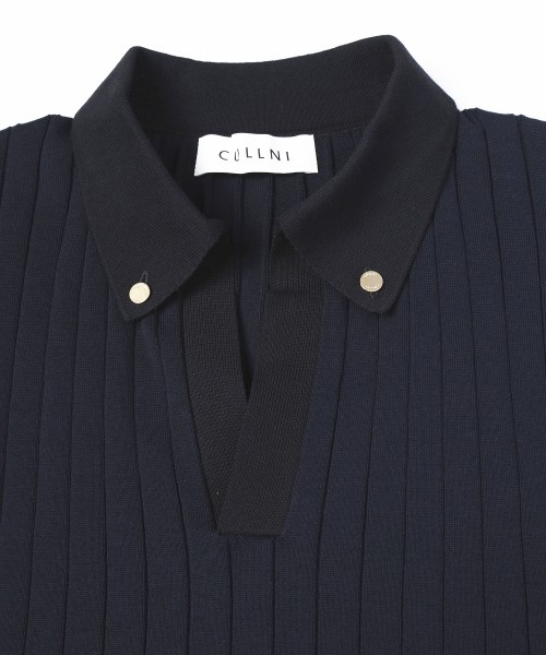 Wide Rib Skipper Collar Short Sleeve Knit