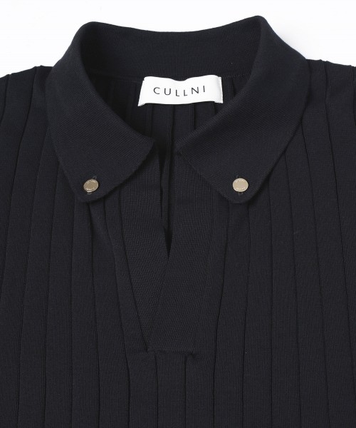 Wide Rib Skipper Collar Short Sleeve Knit