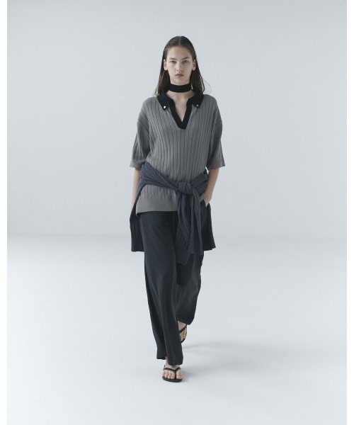 Wide Rib Skipper Collar Short Sleeve Knit