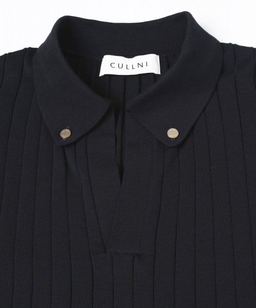 Wide Rib Skipper Collar Short Sleeve Knit