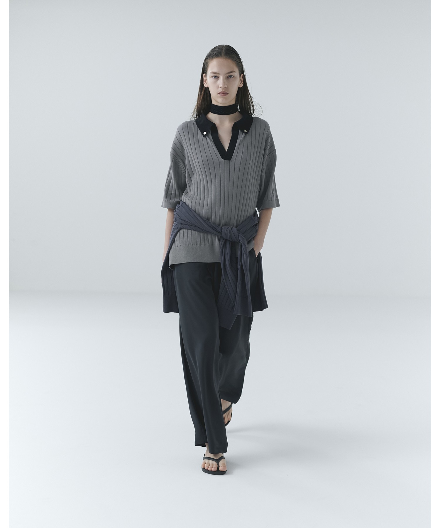 Wide Rib Skipper Collar Short Sleeve Knit