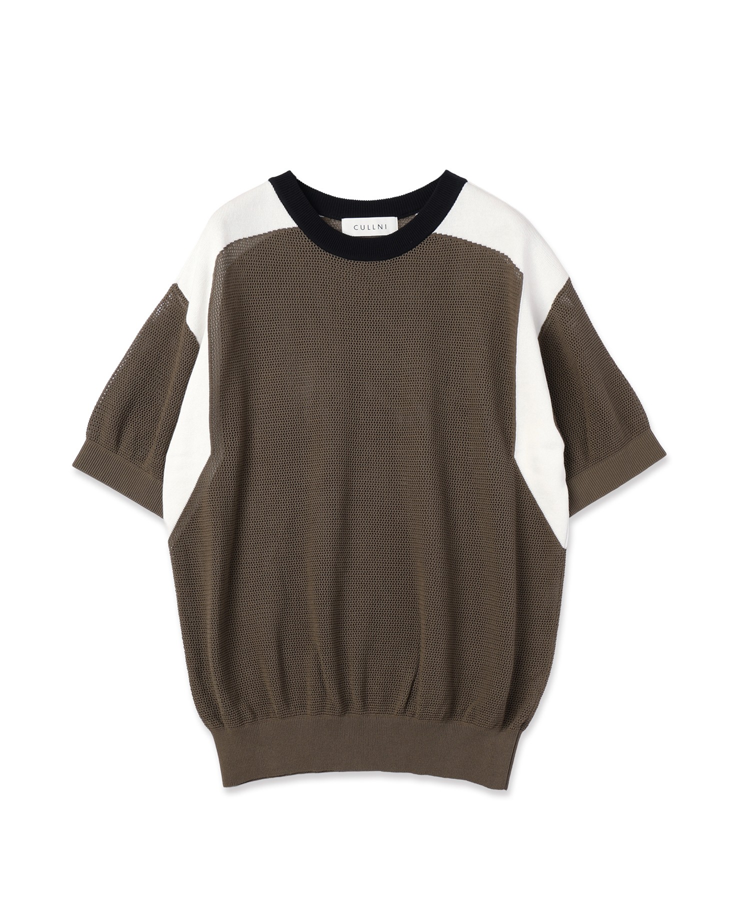 Airy Mesh Contrast Panel Short Sleeve Knit