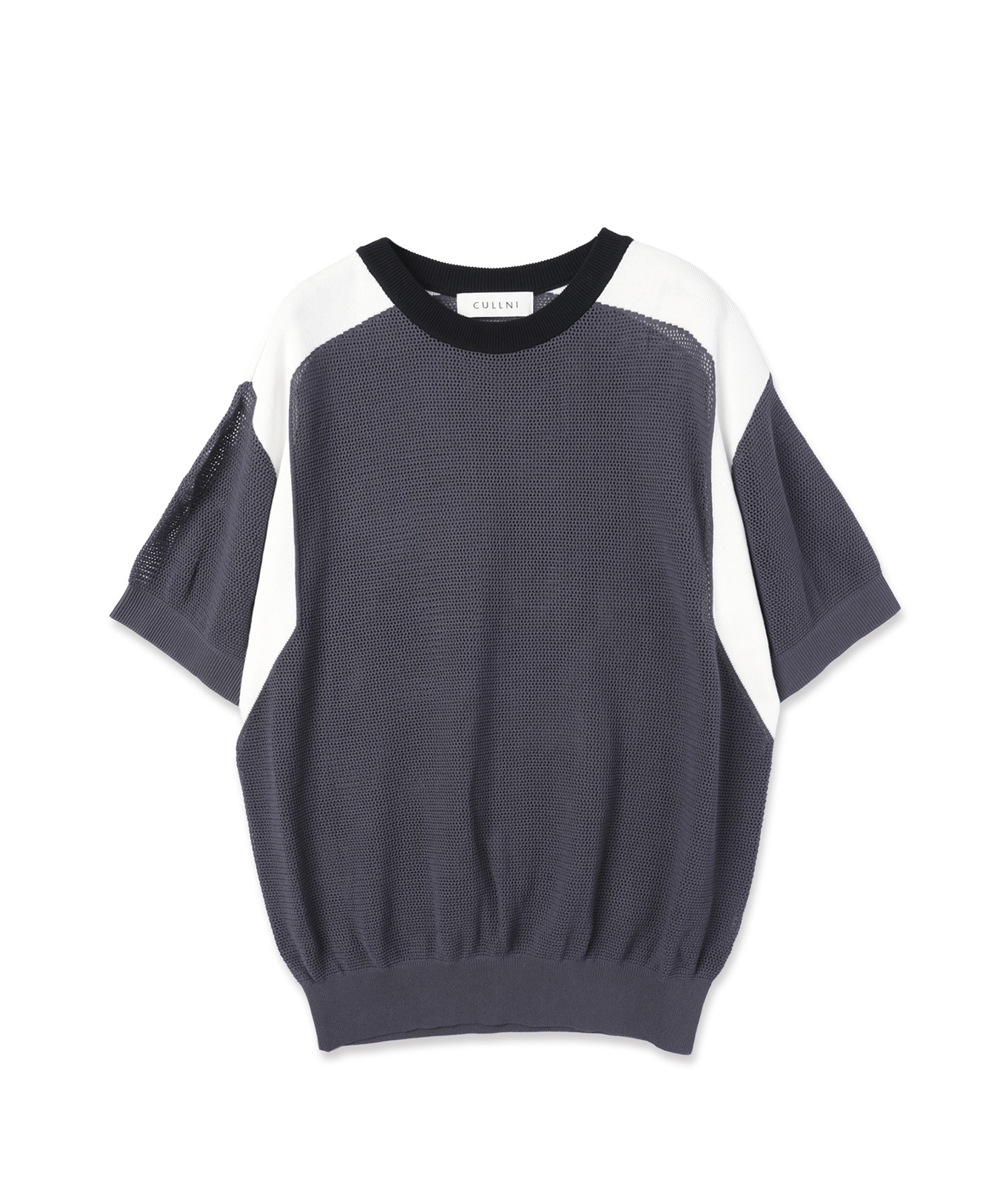 Airy Mesh Contrast Panel Short Sleeve Knit