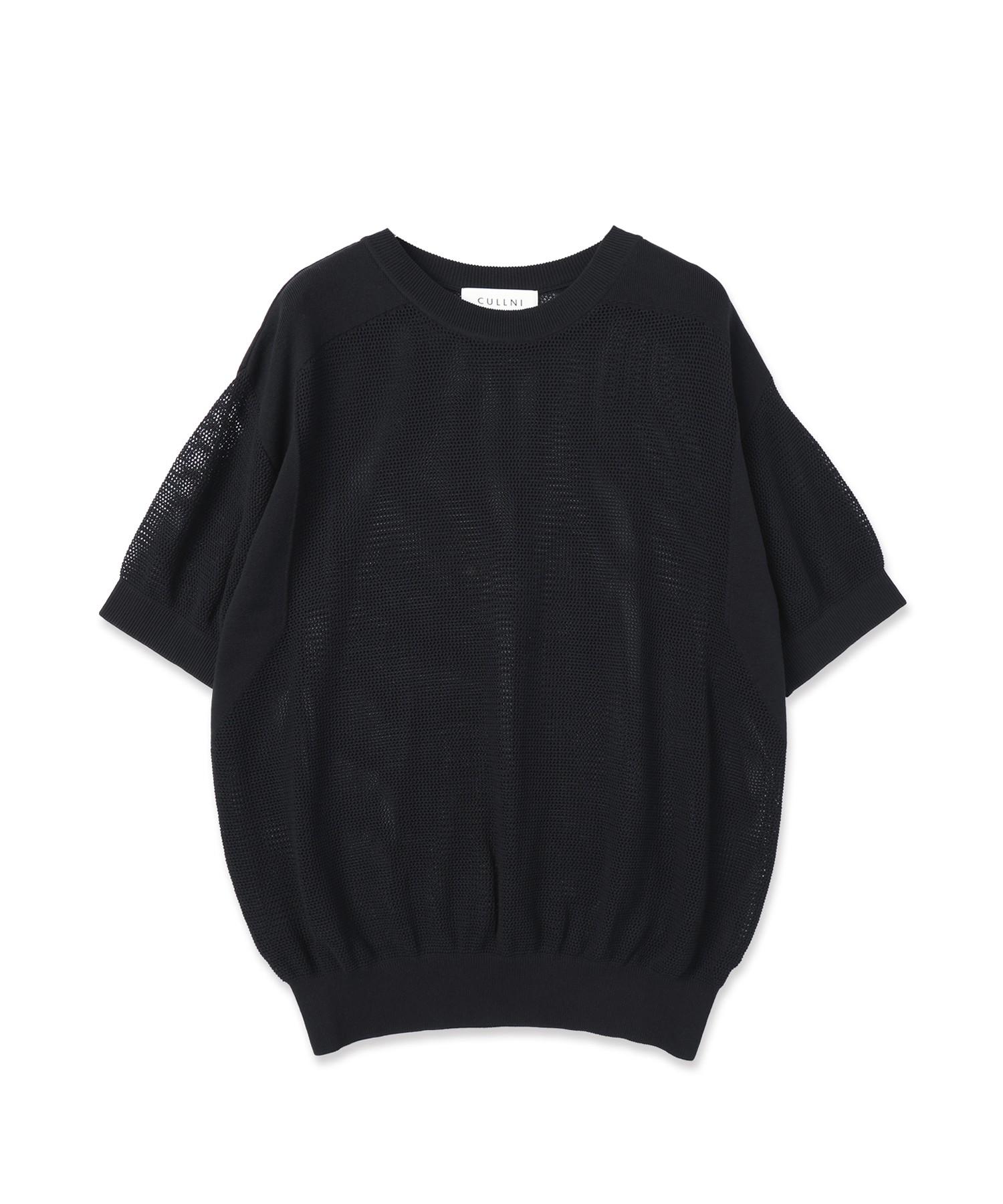 Airy Mesh Contrast Panel Short Sleeve Knit