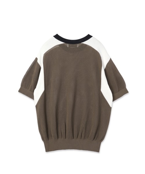 Airy Mesh Contrast Panel Short Sleeve Knit