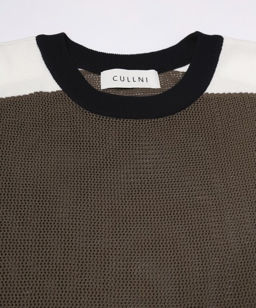 Airy Mesh Contrast Panel Short Sleeve Knit