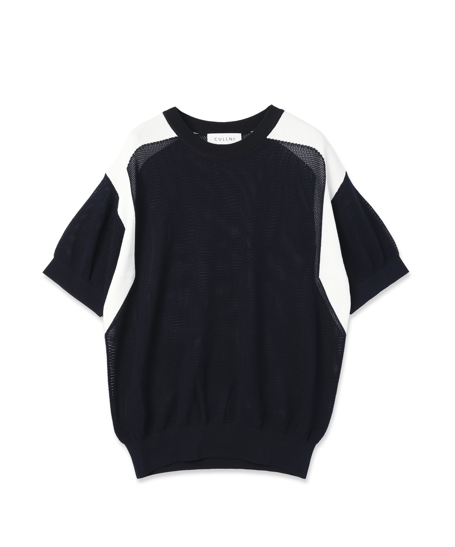 Airy Mesh Contrast Panel Short Sleeve Knit