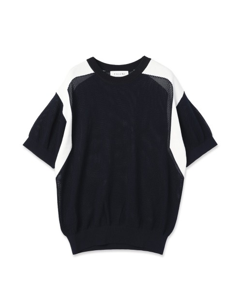 Airy Mesh Contrast Panel Short Sleeve Knit
