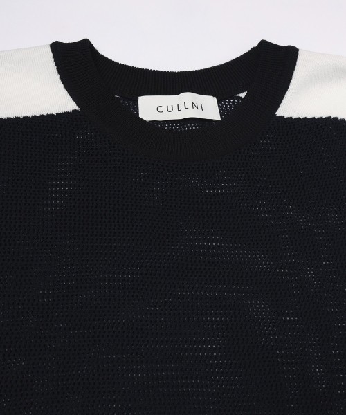 Airy Mesh Contrast Panel Short Sleeve Knit