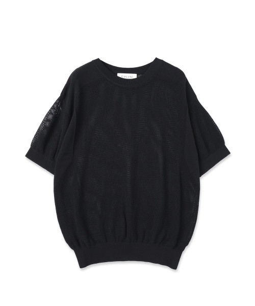 Airy Mesh Contrast Panel Short Sleeve Knit