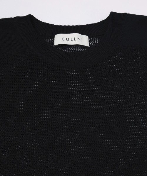 Airy Mesh Contrast Panel Short Sleeve Knit