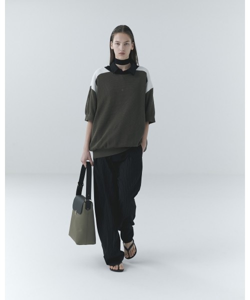 Airy Mesh Contrast Panel Short Sleeve Knit
