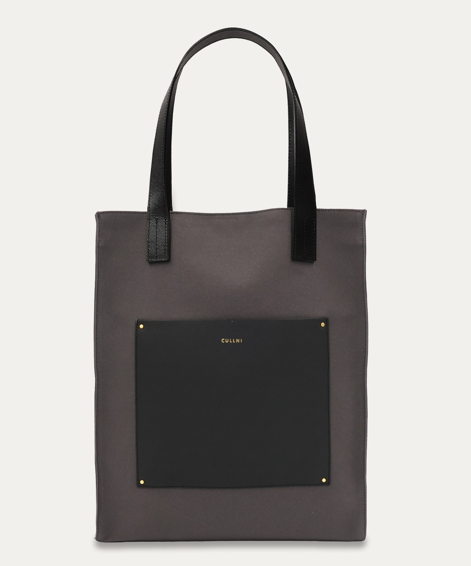クルニ トートバッグ レザー ポケット キャンバス　ブラック　黒 CULLNI ONLINE STORE / Leather Pocket Canvas Tote Bag