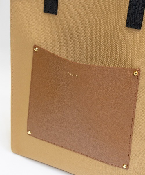 Leather Pocket Canvas Tote Bag