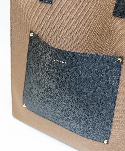 Leather Pocket Canvas Tote Bag