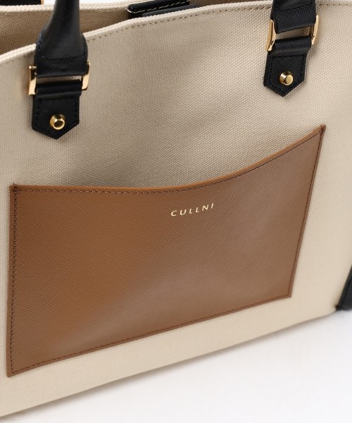 Leather Trimmed Canvas Mini Handbag