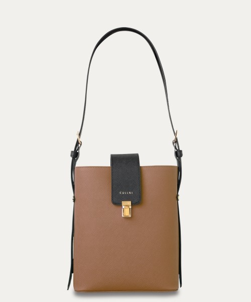 Leather Flap Bucket Bag