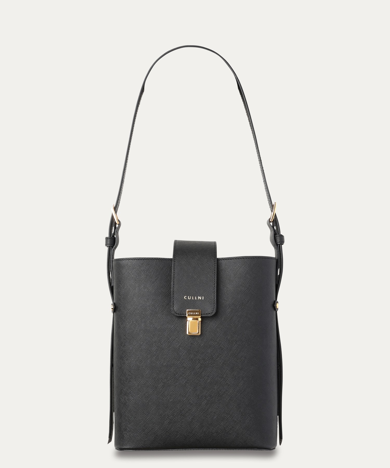 Leather Flap Bucket Bag