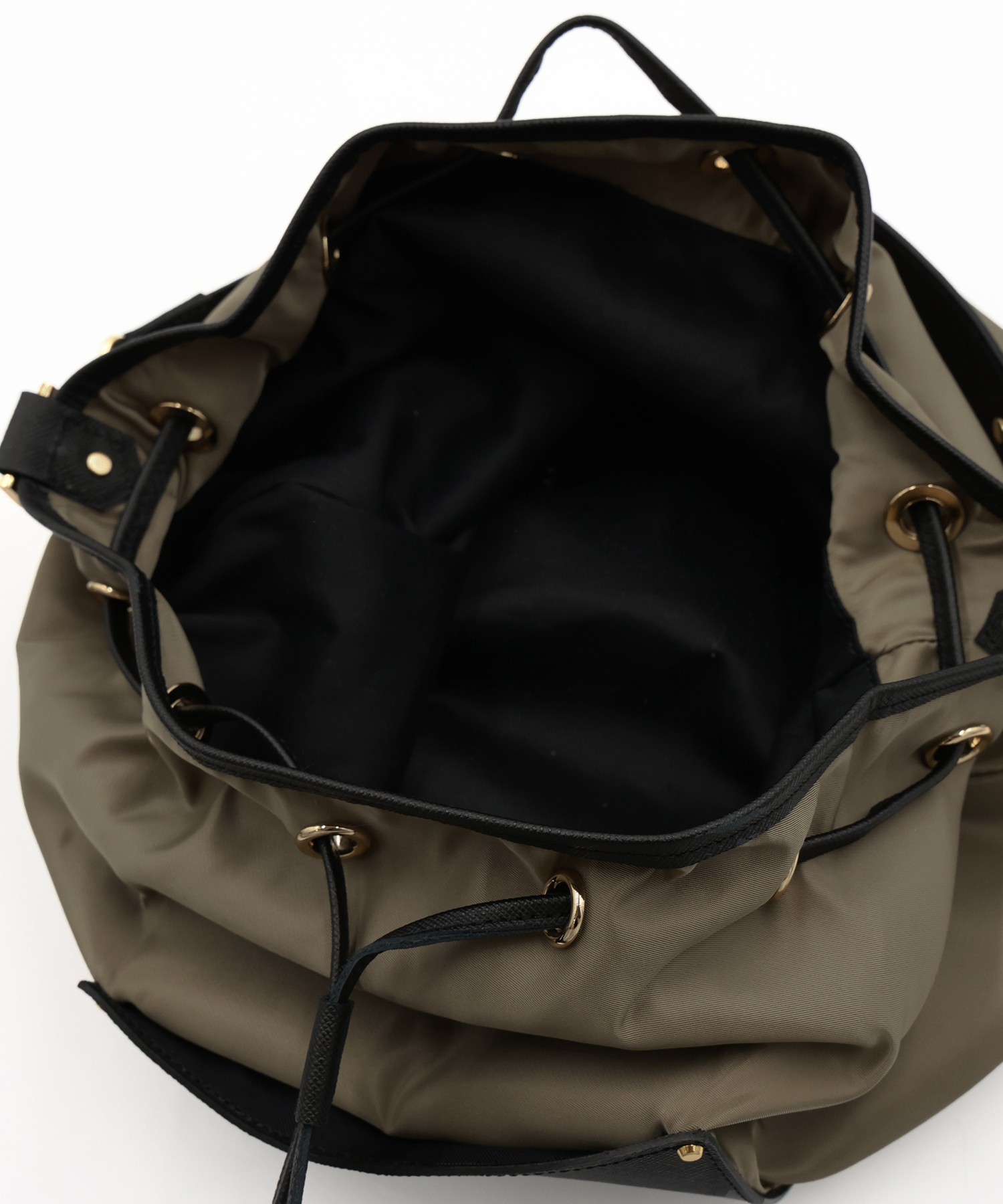 Leather Pocket High Count Taffeta Drawstring Bag