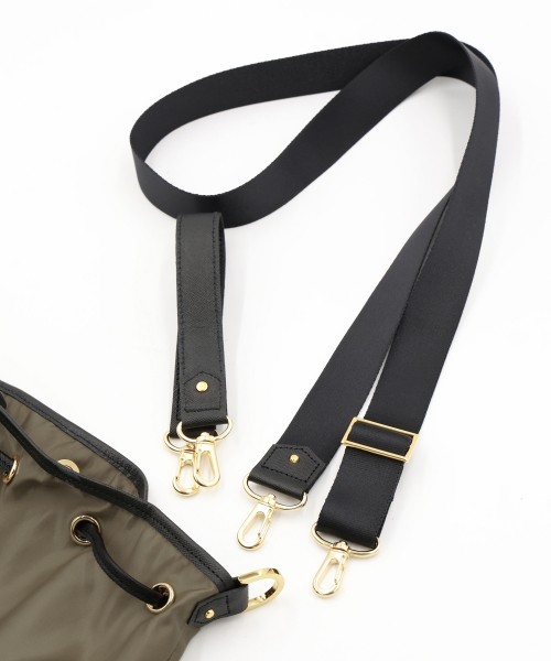 Leather Pocket High Count Taffeta Drawstring Bag