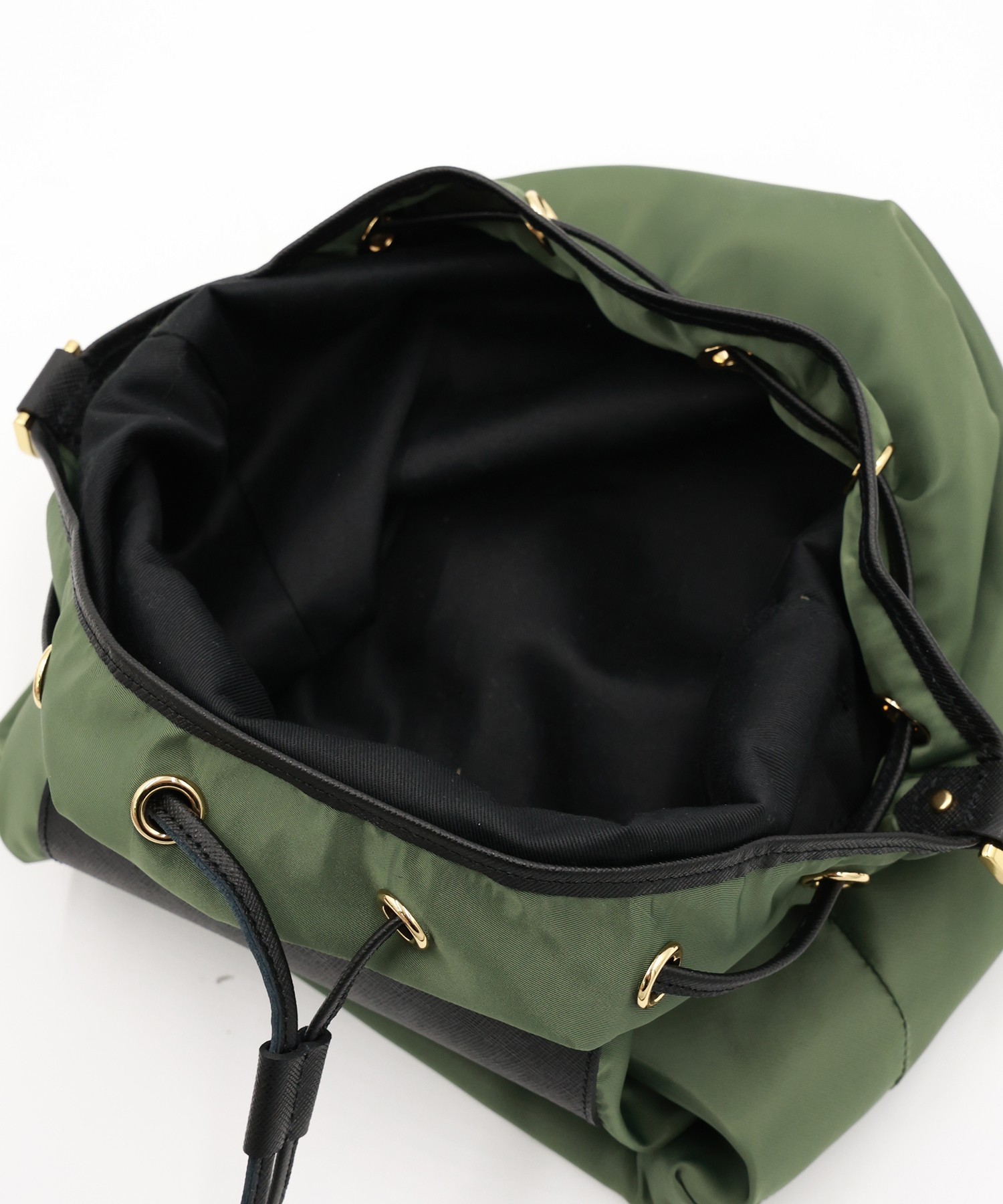 Leather Pocket High Count Taffeta Drawstring Bag