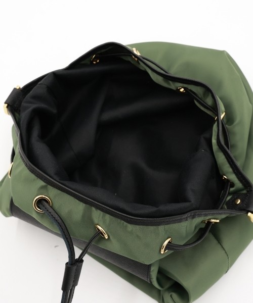 Leather Pocket High Count Taffeta Drawstring Bag