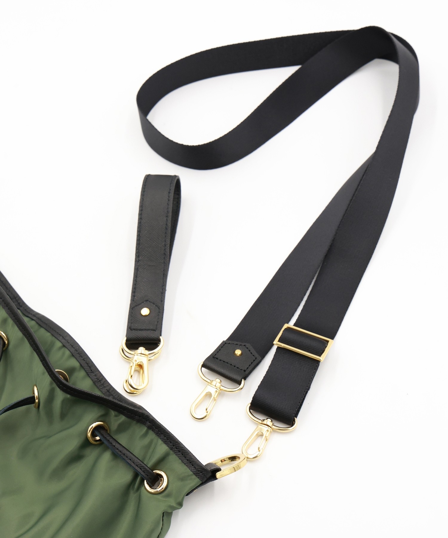 Leather Pocket High Count Taffeta Drawstring Bag