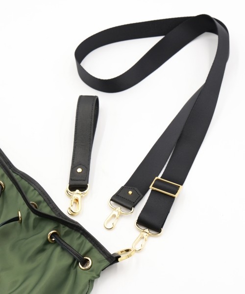 Leather Pocket High Count Taffeta Drawstring Bag