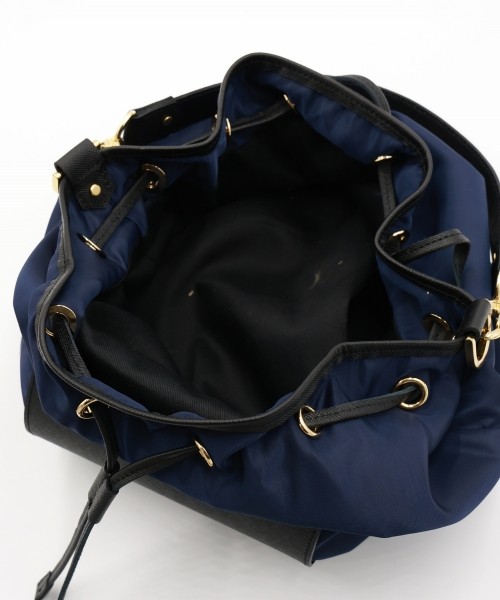Leather Pocket High Count Taffeta Drawstring Bag
