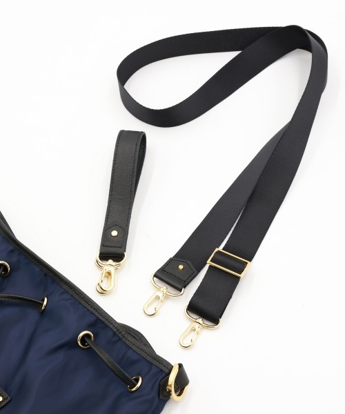 Leather Pocket High Count Taffeta Drawstring Bag