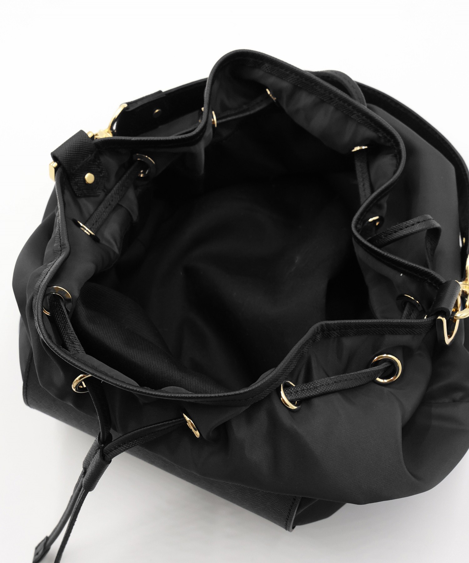 Leather Pocket High Count Taffeta Drawstring Bag