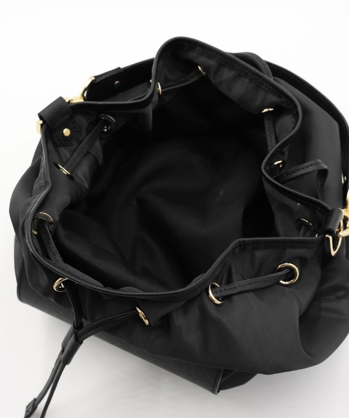 Leather Pocket High Count Taffeta Drawstring Bag